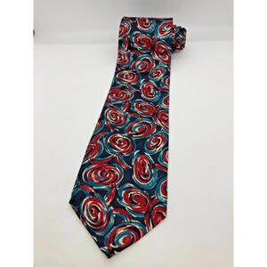 Harve Benard Navy Background Maroon Teal Swirls Pure Silk 56" 3.5" Vintage Tie